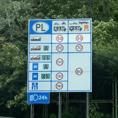 Znak drogowy PL informuje, z jaką maksymalną dopuszczalną prędkością możesz holować inny pojazd: 80 km/h.