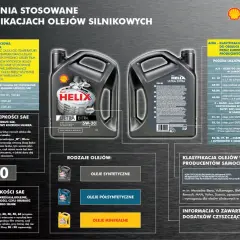 Olej silnikowy Shell Helix Ultra Extra 5W-30, jego lepkość oleju w niskich i wysokich temperaturach, oraz klasyfikacje SAE i ACEA.
