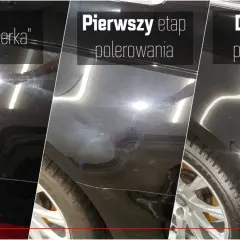 Trzy etapy polerowania lakieru: tania polerka zostawia hologramy, pierwszy etap usuwa rysy, a drugi etap daje lustrzany efekt.