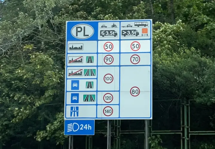 Znak drogowy PL informuje, z jaką maksymalną dopuszczalną prędkością możesz holować inny pojazd: 80 km/h.