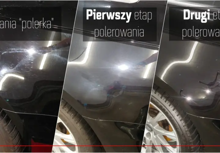 Trzy etapy polerowania lakieru: tania polerka zostawia hologramy, pierwszy etap usuwa rysy, a drugi etap daje lustrzany efekt.